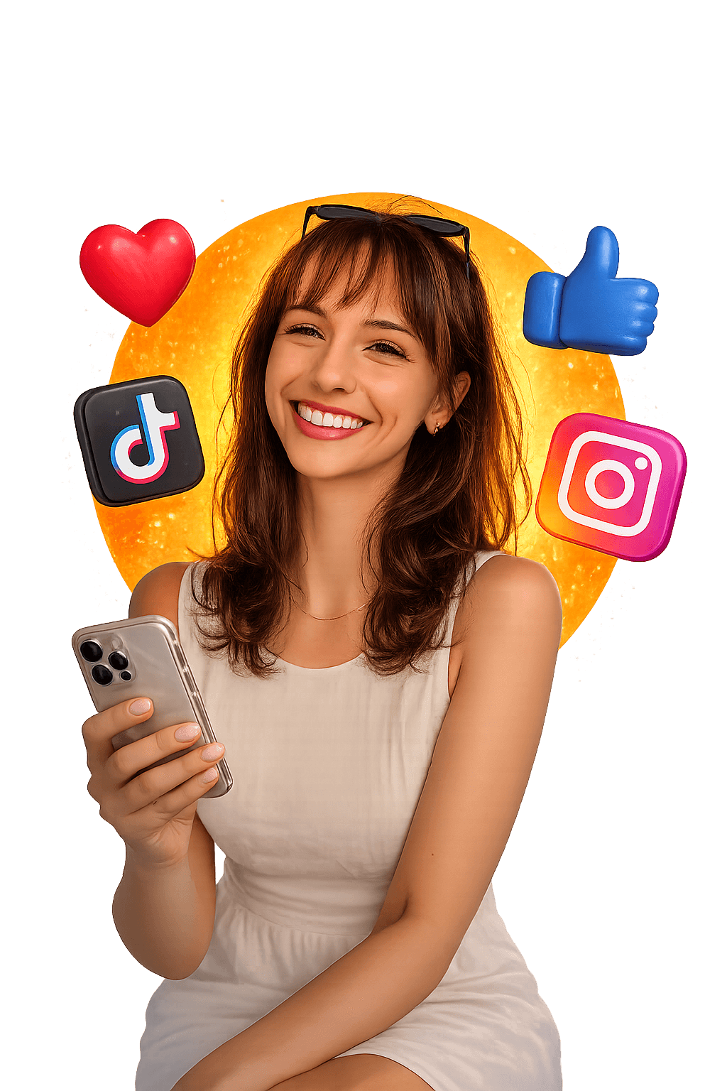 A laughing TapGames player surrounded by social media reaction icons